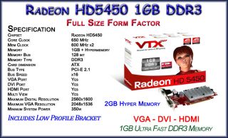 NEW ATI RADEON HD5450 DDR3 1GB PCI E   FULL HDMI   DVI & VGA GRAPHICS 