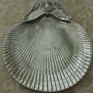 Arthur Court Designs Seahorse Shell Serving Dish Polished Aluminum 