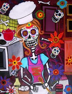 Print Art Mexican Folk Art Day of The Dead Cook Chef Painting Baker 