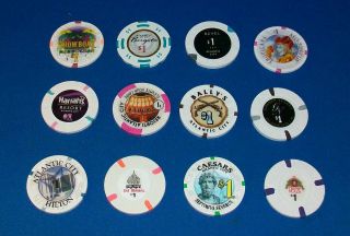 All 12 Atlantic City NJ Casino $1 Poker Chips AC Showboat Ballys More 