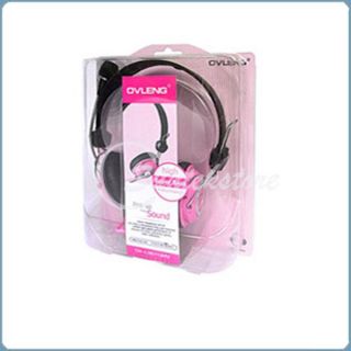 Pink 3 5mm Audio Stereo Headset Headphone Boom Microphone Mic 4 PC 
