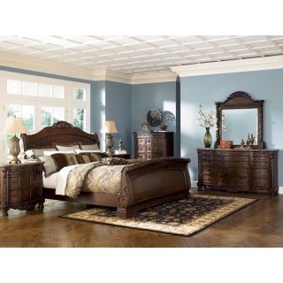 Ashley North Shore King Sleigh Bed Brown Finish Set  New 