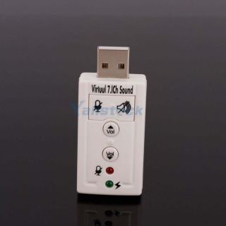   Virtual 7 1 Channel CH 3D Audio Sound Card Adapter 12Mbps White