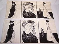 Vintage Aubrey Beardsley Black & White Women Bloomcraft Screen Print 