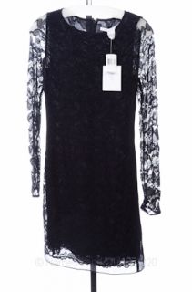 Diane Von Furstenberg 2 LS New Zarita Black Lace Sheath LBD Dress $345 