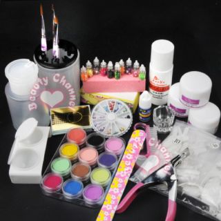 Full Pro Acrylic Powder Liquid Kits Nails Art Tips Kit