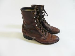 Vintage Laredo Distressed Brown Leather Roper Riding Combat Boots 
