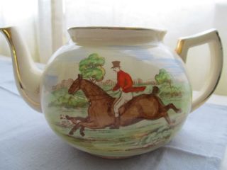 Vintage English Teapot Hand Painted Horse and Rider Arthur Wood 3784 