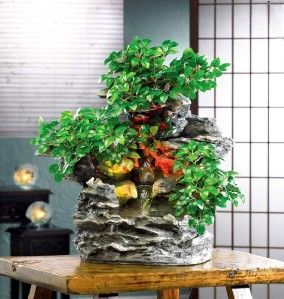 Artificial Bonsai Tree Plant Glow Fountain Lamp Light Mountain Stream 