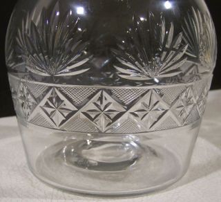 Antique 3 Ring Blown Flint Glass Decanter Bottle Orig Stopper Cut Fan 