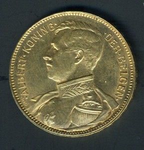 Belgium 20 Francs 1914 King Albert I Dutch Inscription POS A Gold Coin 