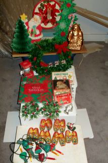 LOTS of VTG HOLIDAY CHRISTMAS decorations WOODEN ornaments, SANTA 