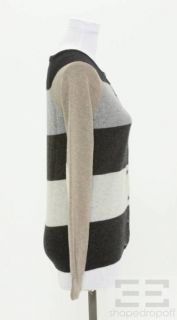 Autumn Cashmere Gray & Beige Striped Cashmere Cardigan Sweater Size 