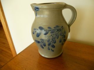 Rowe Pottery Salt Glazed 2002 Pitcher Vase Floral Teaberry Design 