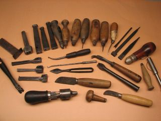 Leather Hand tools lot Awls Rivet Sets Claw tools pinking irons
