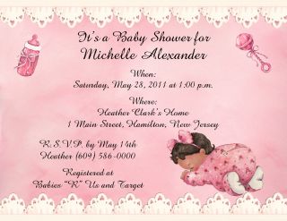 10 Adorable Sleeping Baby Girl Personalized Baby Shower Invitations w 