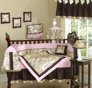 PINK AND BROWN CRIB BABY BEDDING SET FOR NEWBORN GIRL ROOM BY SWEET 