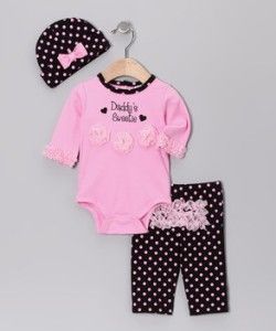 Baby Essentials Girl Infant Pink Crawler Polka Dot Pants Beanie Set 9M 