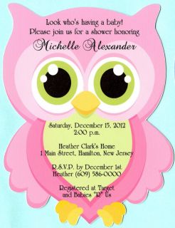   Cut Adorable Owl Personalized Baby Shower Invitations with Envelopes
