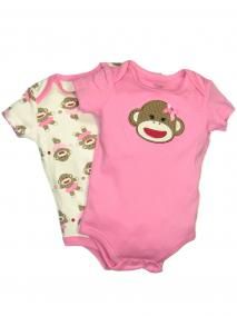 Girl 2 Pack of Sock Monkey Onesie Bodysuits by Baby Starters