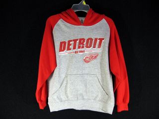 Detroit Red Wings Hockey Youth Hoodie Sweatshirt Red Grey Distressed 