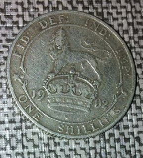 Solid Silver Shilling C 1902 Coin Vintage Man UTD English British 