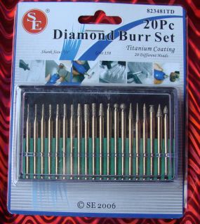 20 Piece Diamond Burr Set 1 8 Shank Shapes Medium New Glass Jewelry 