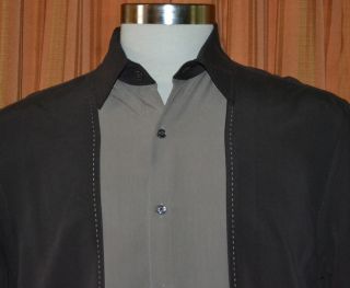 Axist Silk Touch Short Sleeve Dark Brown Rayon Polyester Shirt Mens 