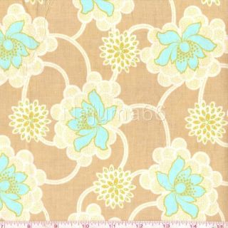 New Amy Butler Designer Fabric Remnant Daisy Chain Clematis Taupe 