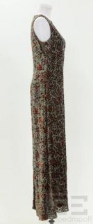 Badgley Mischka Brown Floral Velvet Silk Sleeveless Beaded Gown Sz 6 