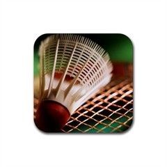Badminton Birdie Custom Rubber Square Coaster 4 Pack