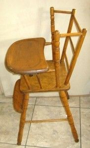 Old Primitive Oak Baby High Chair Antique