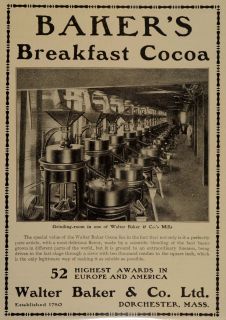 1909 Vintage Ad Bakers Cocoa Factory Grinding Room Original 