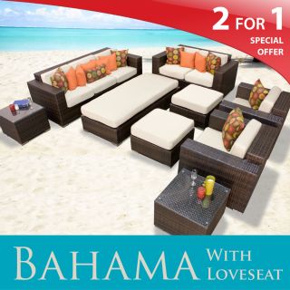 Set Bahama Outdoor Modern Furniture Wicker Patio Loveseat Ivory Free 