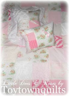 Vintage Pink Rose Baby Deer Doe Toile Chenille Baby Girl Crib Quilt 