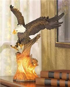 Bald Eagle Lamp Statue Glowing Tree Trunk Detailed