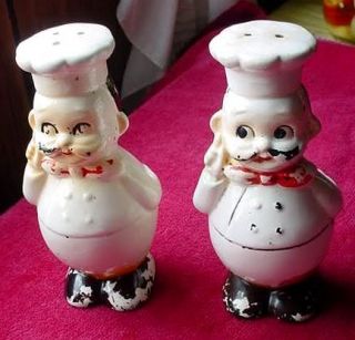 1950s Vintage Ceramic Happy Chef Baker Salt & Pepper Shakers marked 