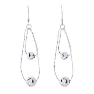 925 Silver Diamond Cut Oval Hoops Ball Drop Earrings