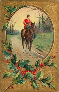 Christmas Lady Side Saddle Riding Habit Big Horse Gold Holly Emboss 