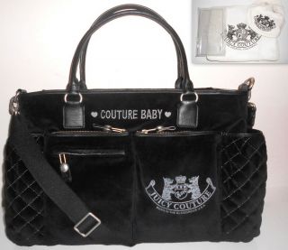    COUTURE BLACK VELOUR BABY TOTE DIAPER STROLLER BAG W ACCESSORIES NWT