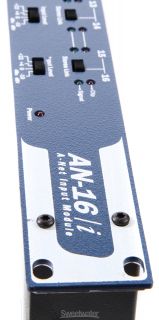 On the front panel, the Aviom AN 16/i has a four position gain switch 