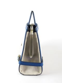 Bally Natural Canvas Clutch Blue Leather $1295RET at Socialite 