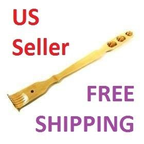 18 LARGE Bamboo Wood Back Scratcher Massage Stick With 3 Rollers