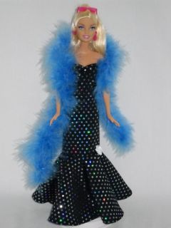 Barbie Doll Sweetheart Dress Handmade Black Gown with Blue Iridescent 