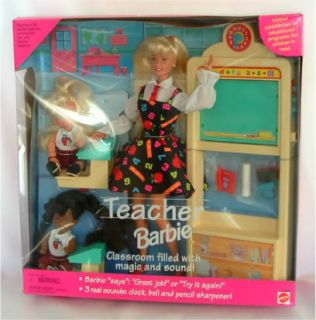 Teacher Barbie Doll Set Classroom and Kids NFRB 1995