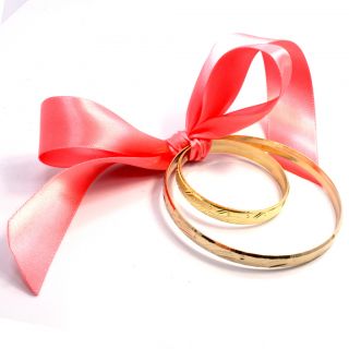 Set Gold 18k GF Bangle Bracelet Birth Gift Baby Girl Mom Together