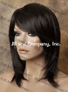   Silky Straight Layered Dark Brown Wig Side Parting w Bangs 4