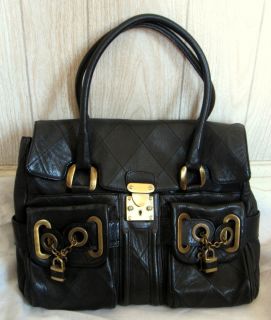 Barbara Bui Black Diamond Stitch Thick Leather Satchel Bag Bronze 