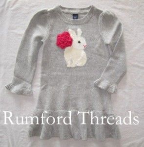 Baby Gap Deer Valley Bunny Sweater Dress 2 3 4 5 Rosette Gray Girls 