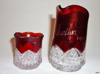 Vintage Ruby Stain Flash Glass Mini Pitcher Creamer Mother